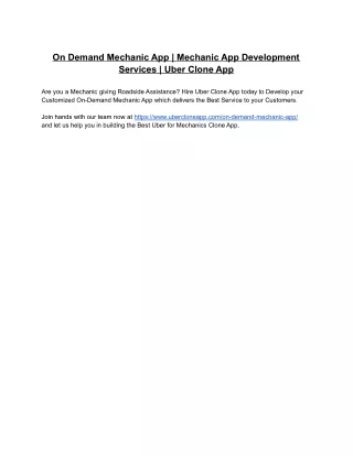 On Demand Mechanic App | Mechanic App Development Services | Uber Clone App