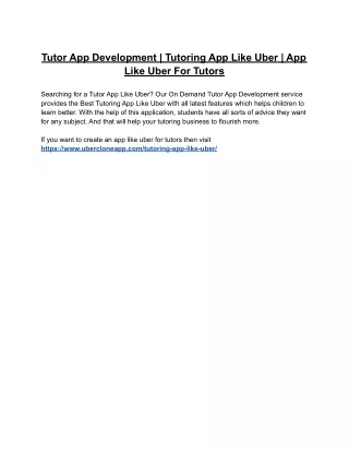 Tutor App Development | Tutoring App Like Uber | App Like Uber For Tutors