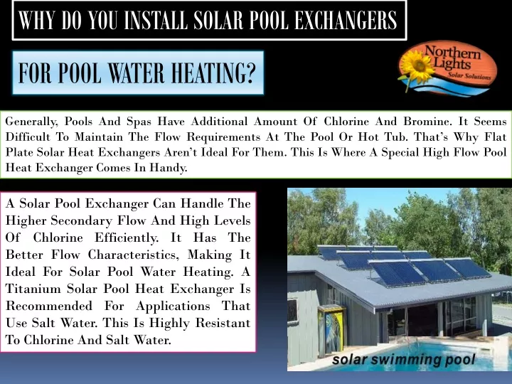why do you install solar pool exchangers