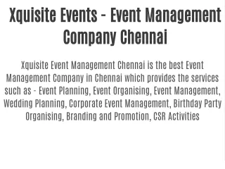 Xquisite Events - Event Management Company Chennai