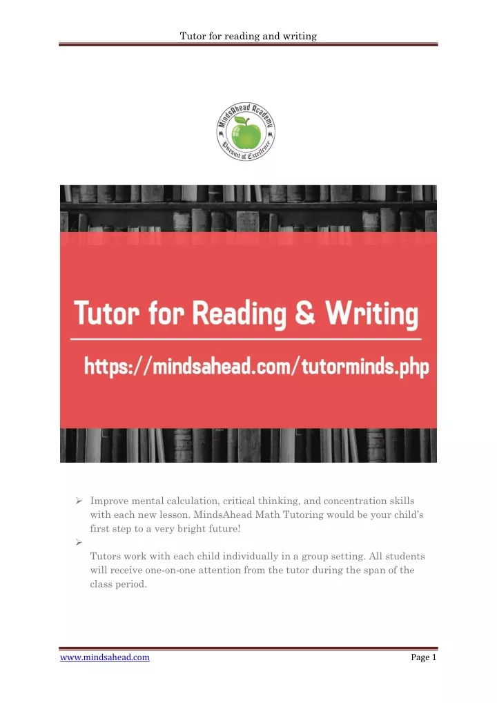 tutor for reading and writing