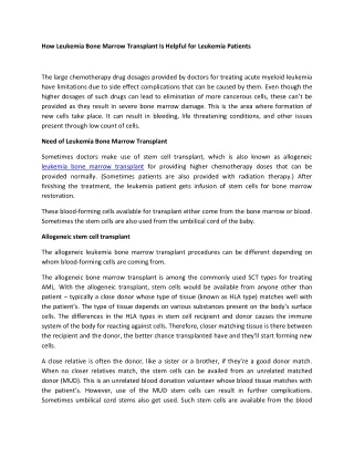 how leukemia bone marrow transplant is helpful