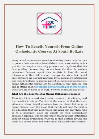 How To Benefit Yourself From Online Orthodontic Courses At South Kolkata