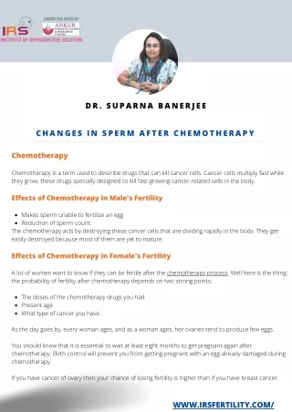 Male Fertility Issues in Sperm after Chemotherapy