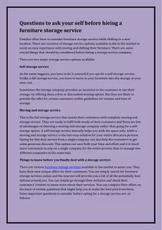 Questions to ask your self before hieing a furniture storage service