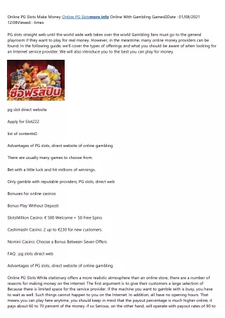 On line PG Slots Generate income On the net With Gambling Games