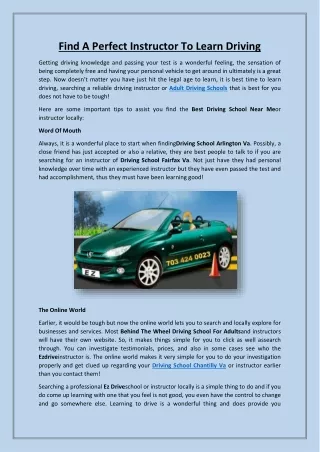 find a perfect instructor to learn driving