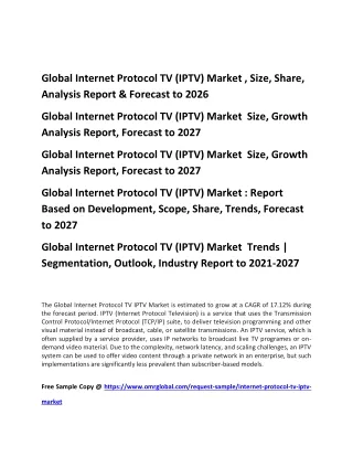 global internet protocol tv iptv market size