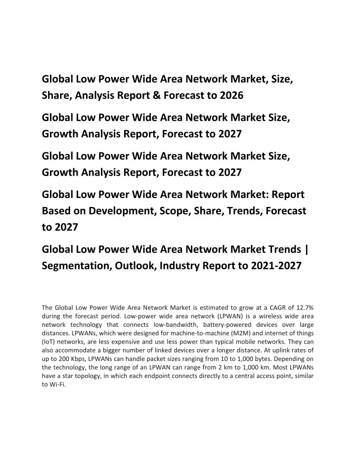 global low power wide area network market size