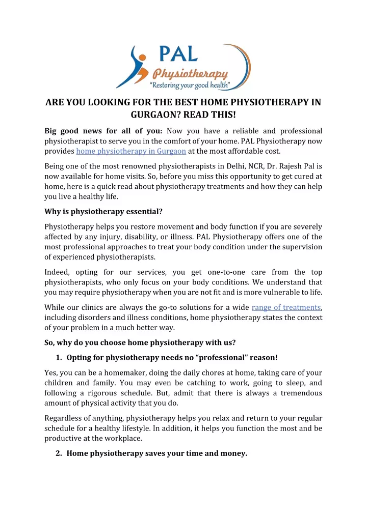 are you looking for the best home physiotherapy