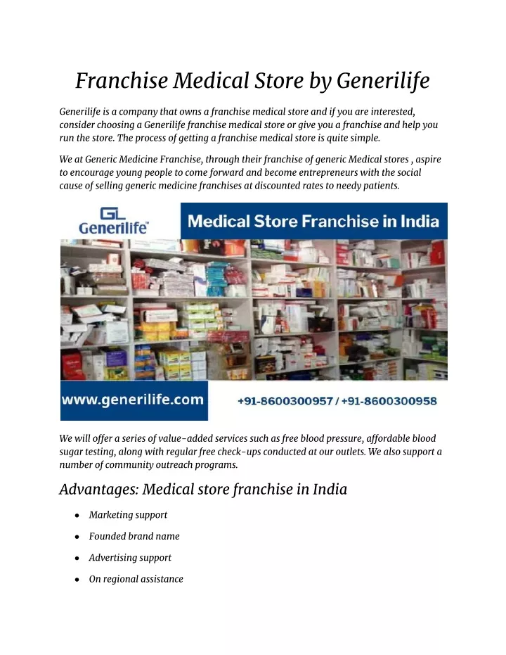 franchise medical store by generilife