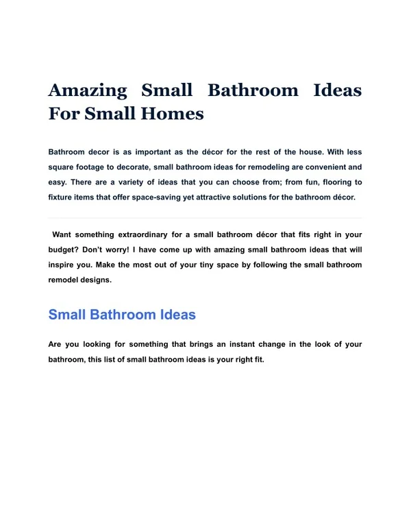 PPT - Amazing Small Bathroom Ideas For Small Homes PowerPoint ...