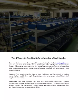 Top 4 Things to Consider Before Choosing a Steel Supplier