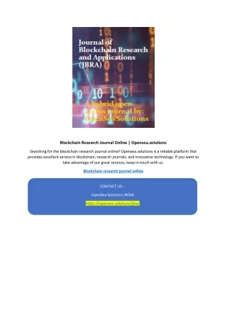 Blockchain research journal online