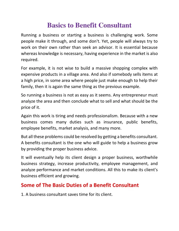 basics to benefit consultant