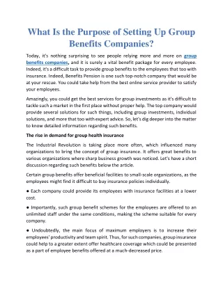 what is the purpose of setting up group benefits