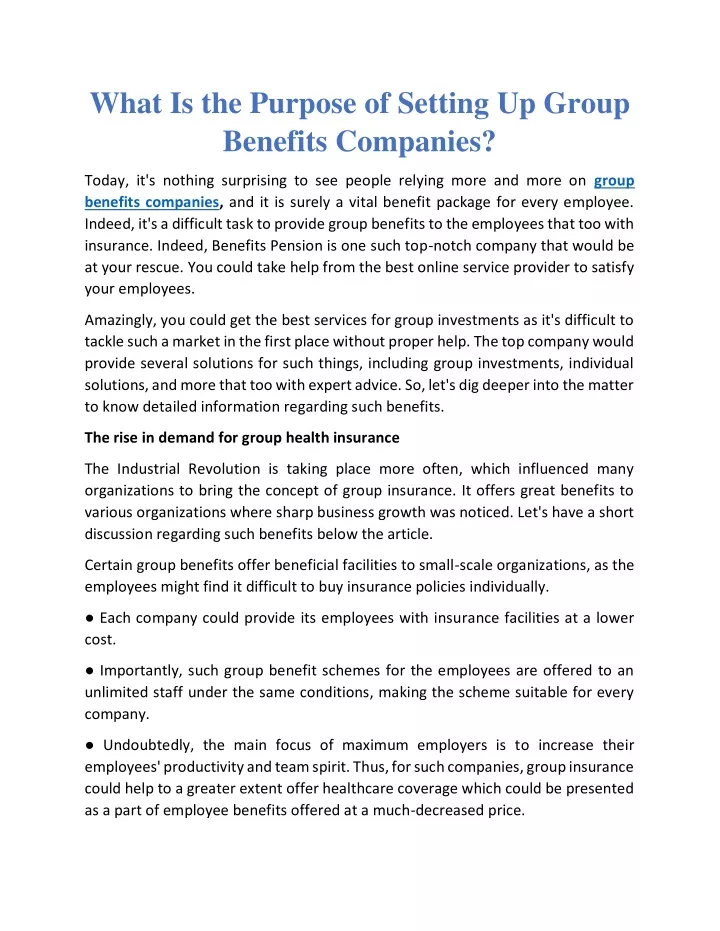 what is the purpose of setting up group benefits