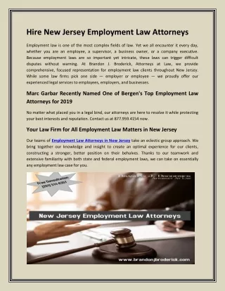 Hire New Jersey Employment Law Attorneys
