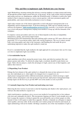 Why and How to implement Agile Methods into your Startup