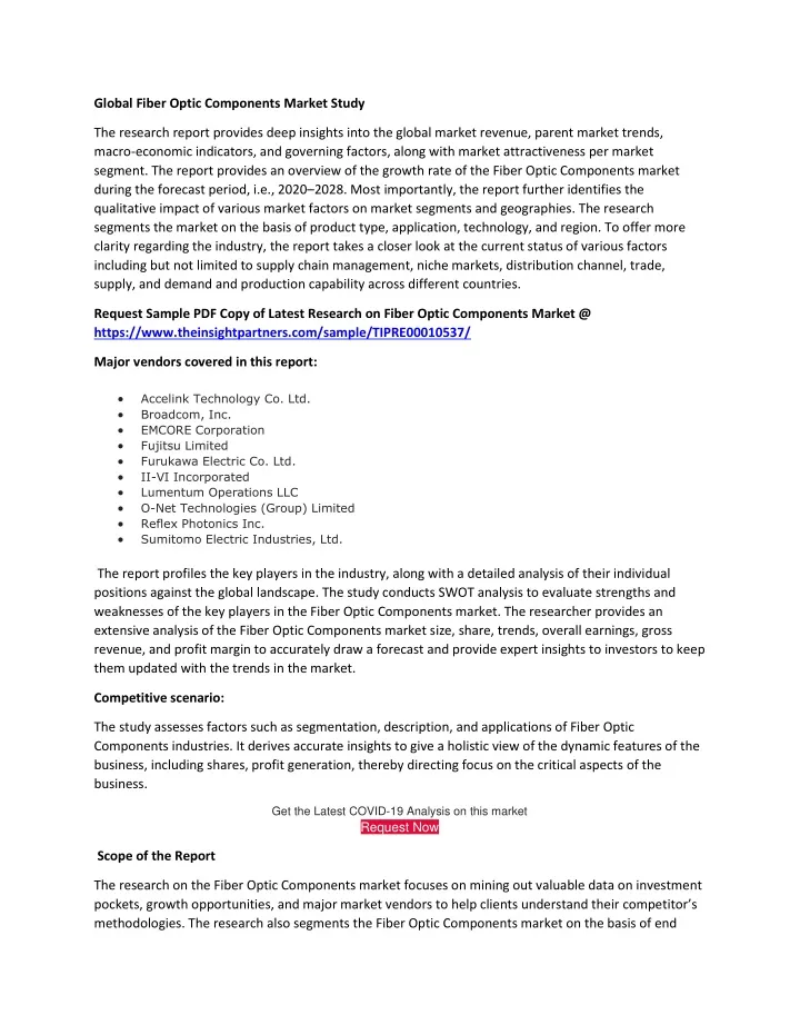global fiber optic components market study