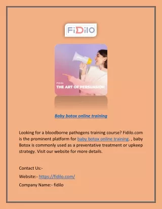 Baby Botox Online Training | Fidilo.com