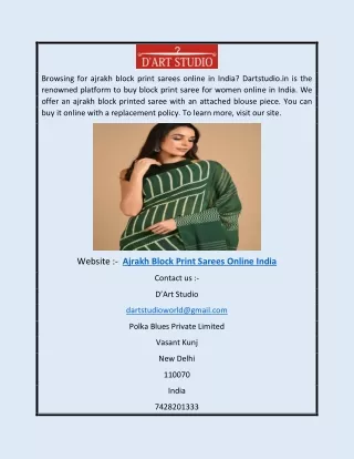 Ajrakh Block Print Sarees Online India | Dartstudio.in
