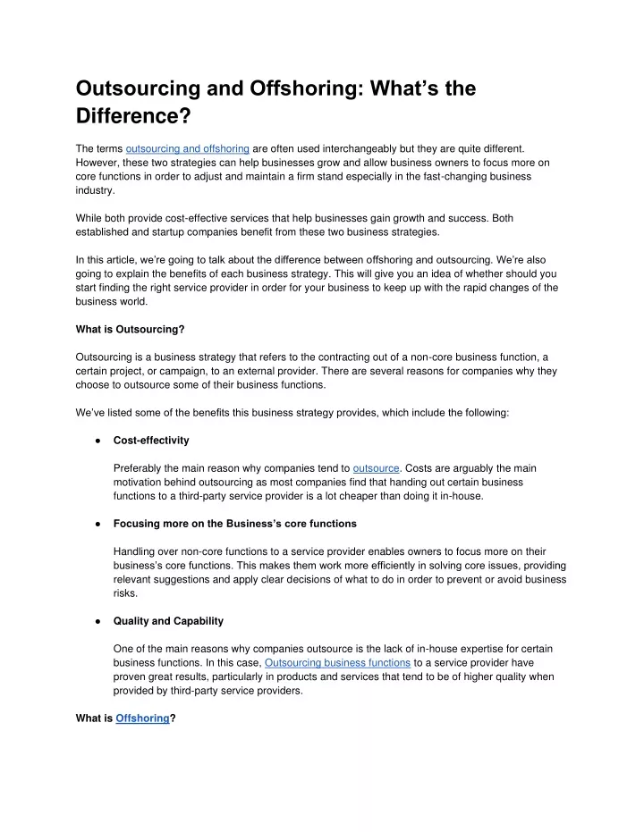 outsourcing and offshoring what s the difference