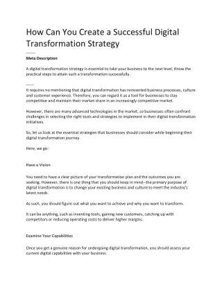 How Can You Create a Successful Digital Transformation Strategy