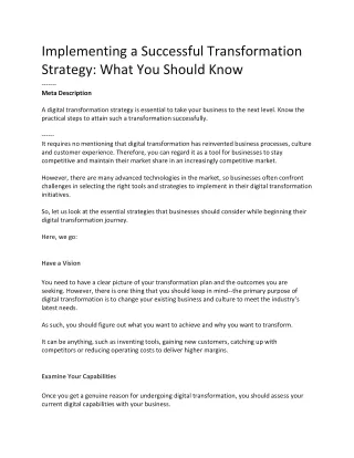 Implementing a Successful Transformation Strategy What You Should Know