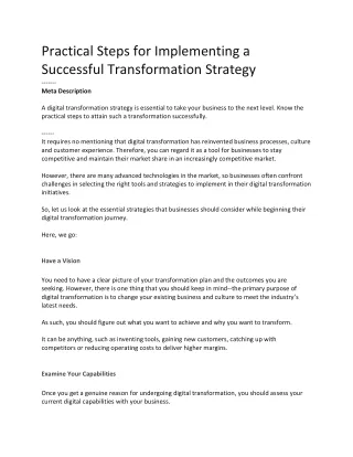 Practical Steps for Implementing a Successful Transformation Strategy