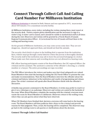 Connect Through Collect Call For Millhaven Institution