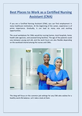 Best Places to Work as a Certified Nursing Assistant (CNA)