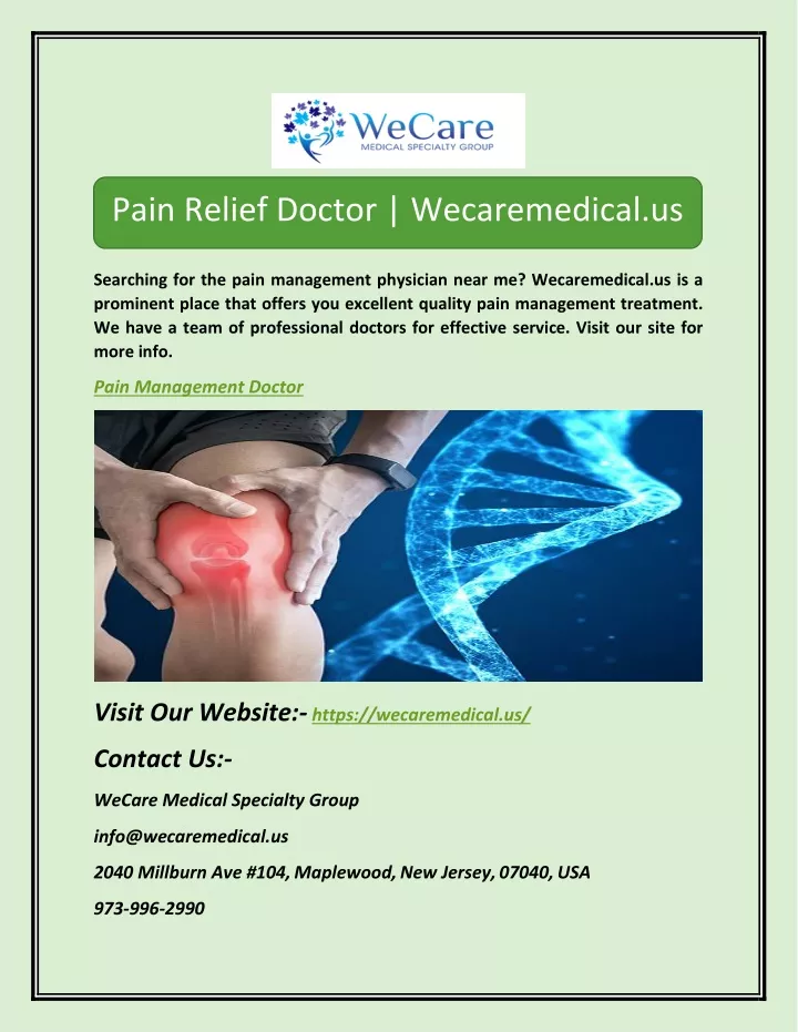 pain relief doctor wecaremedical us