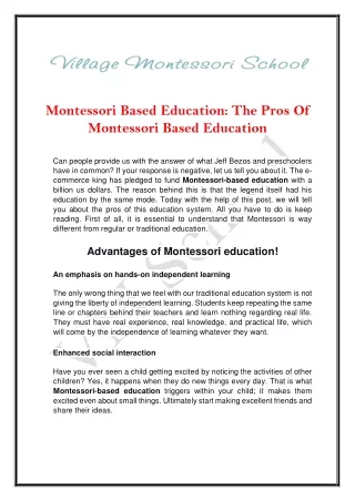 Montessori Based Education Know The Pros