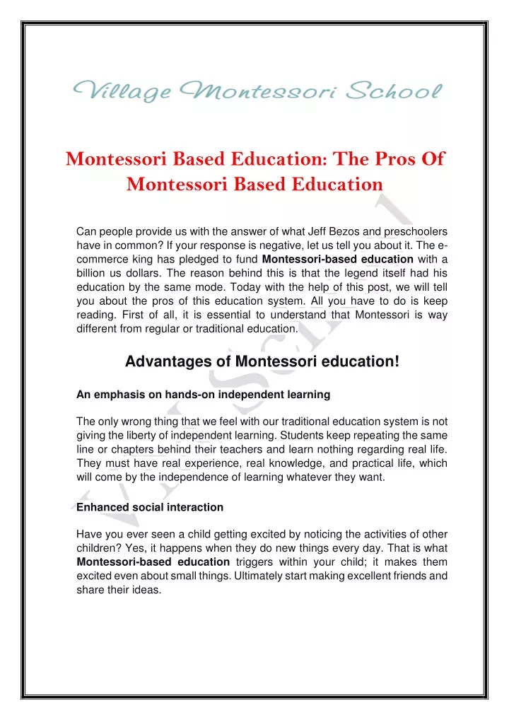 montessori based education the pros of montessori