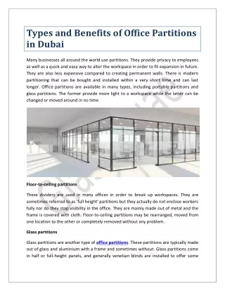 Types and Benefits of Office Partitions in Dubai