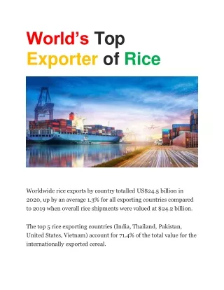 World’s Top Exporter of Rice