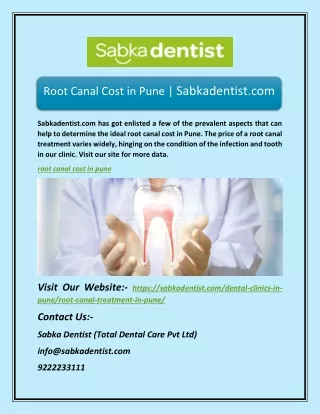 Root Canal Cost in Pune | Sabkadentist.com