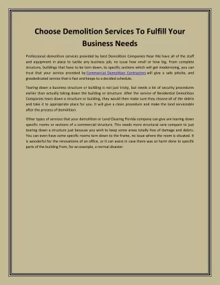 Choose Demolition Services To Fulfill Your Business Needs