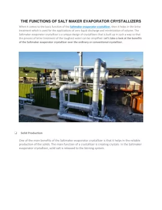 the functions of salt maker evaporator
