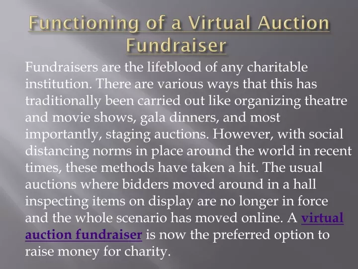 functioning of a virtual auction fundraiser