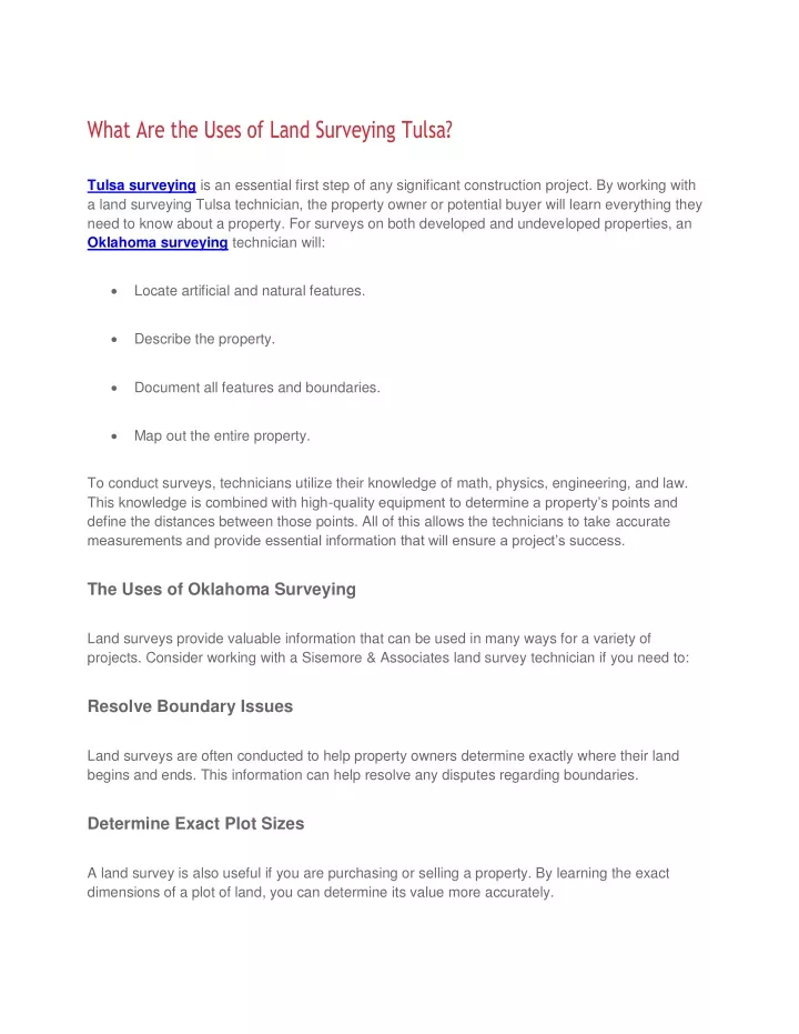 what are the uses of land surveying tulsa