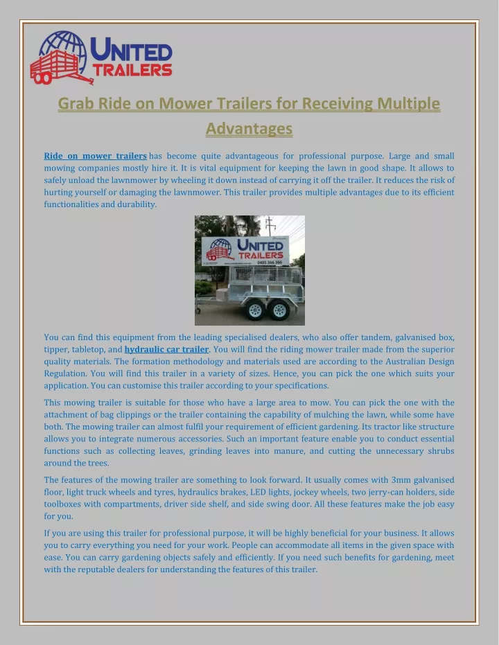 grab ride on mower trailers for receiving