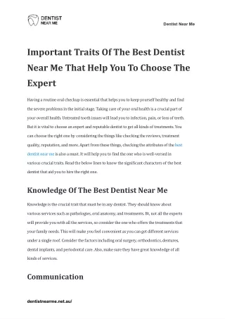 Important Traits Of The Best Dentist Near Me That Help You To Choose The Expert