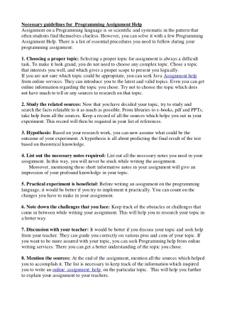 necessary guidelines for programming assignment