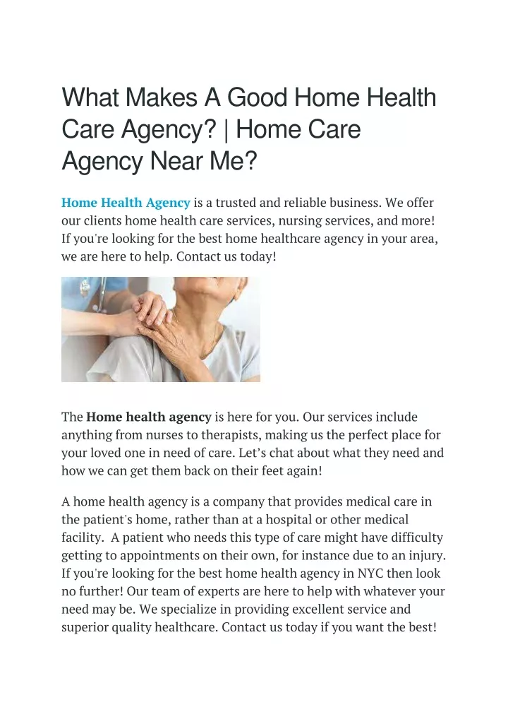 what makes a good home health care agency home