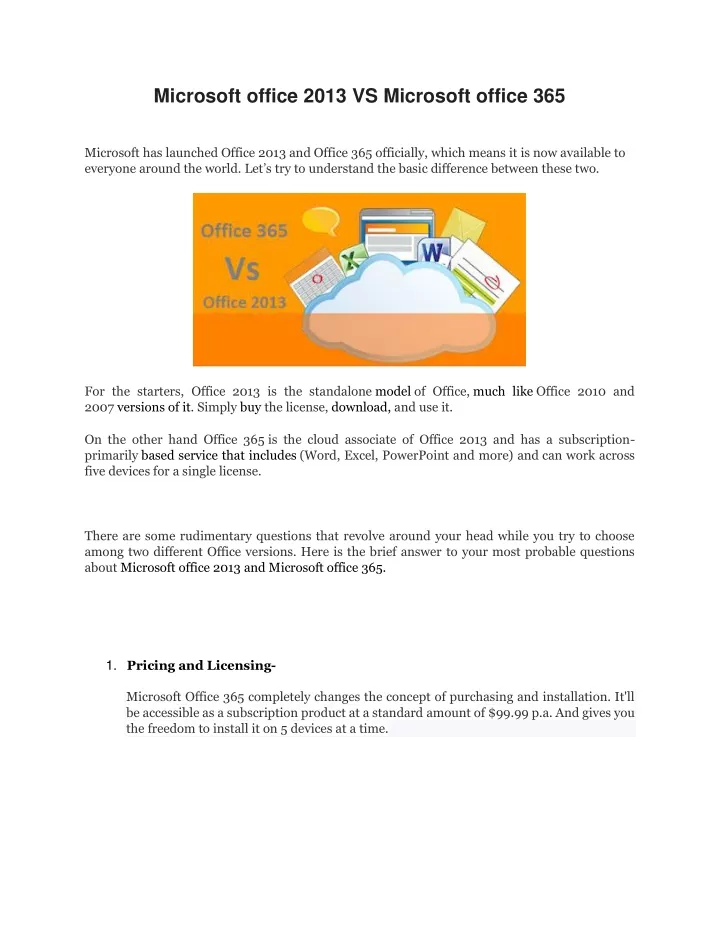 PPT - Microsoft office 2013 VS Microsoft office 365 PowerPoint ...