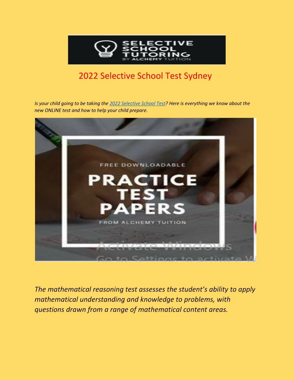 PPT - 2022 Selective School Test Sydney PowerPoint Presentation, free ...