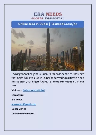 Online Jobs in Dubai | Eraneeds.com/ae