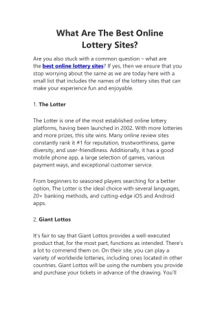 What Are The Best Online Lottery Sites?